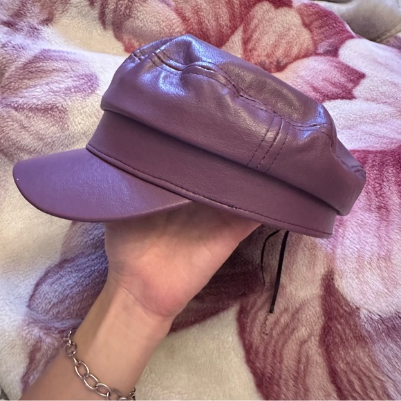 Faux leather purple cabby hat - Picture 2 of 5